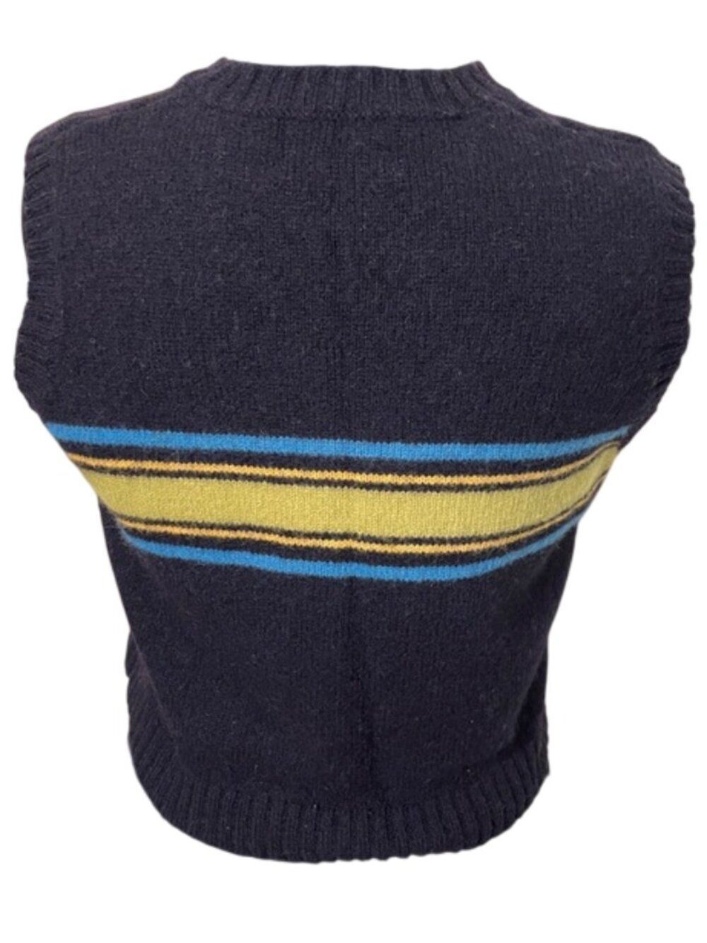 Vintage M.Y. Sportswear Wool Sweater Vest Womens Large Navy Blue Lime Striped - Picture 4 of 10